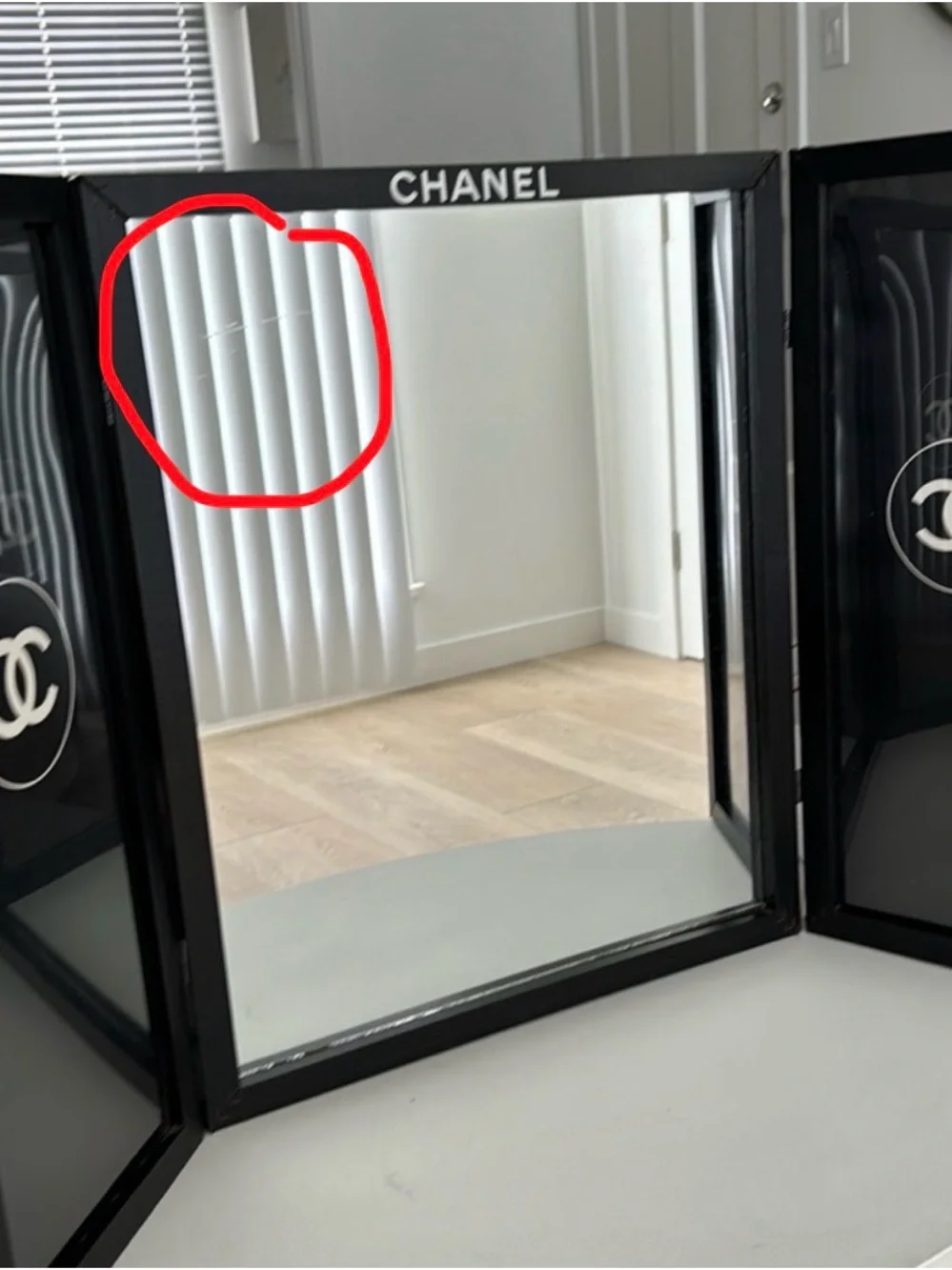 CHANEL Black Trifold Logo Vanity Mirror
